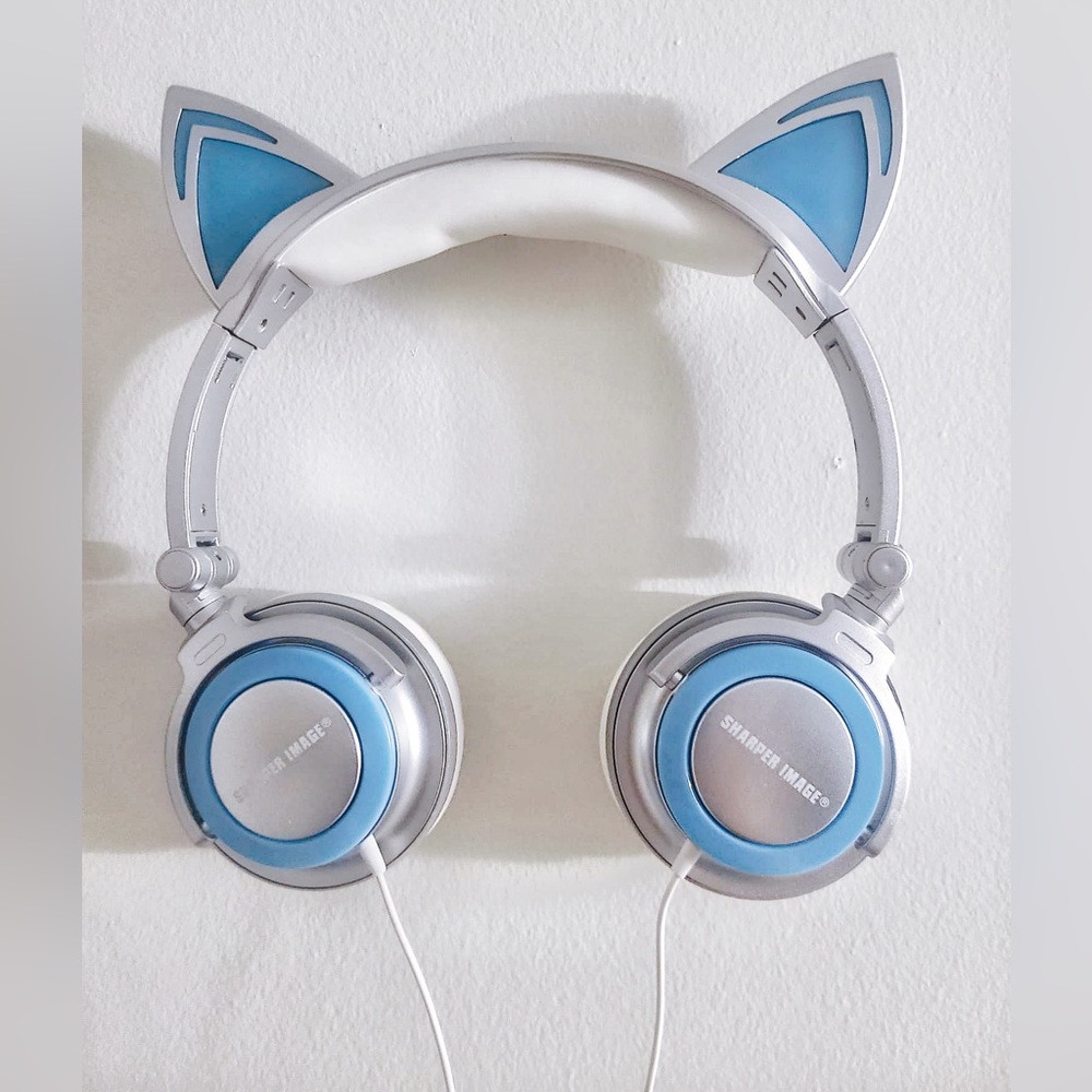 Sharper Image Blue Cat Ear LED Light Up Headphones